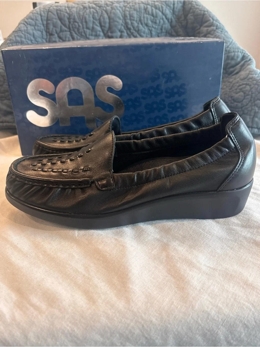 SAS Weave Black Leather Loafers Women’s 8 Wide Tripad Comfort NIB